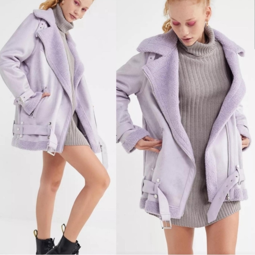 Urban Outfitters Faux Suede Lavender Shearling Jacket $150 Small